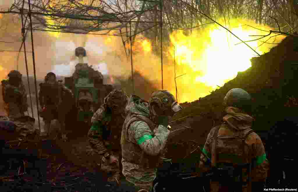 A Ukrainian artillery unit fires onto Russian positions near the ruined city of Bakhmut on April 13. The unit commander, Dmytro, said, “If we had more weapons able to hit deeper into the enemy positions, we would be more useful in this war.” 