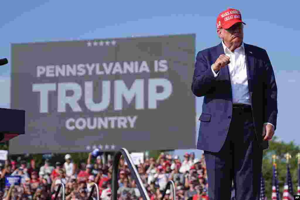 Republican presidential candidate and former President Donald Trump arrives for a campaign rally on July 13 in Butler, Pennsylvania.