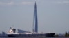A tanker in the Finnish Gulf passes the Lakhta Center skyscraper, headquarters of Russian gas monopoly Gazprom, in St. Petersburg, Russia, in June.
