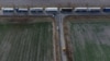 An aerial photo made with a drone shows trucks standing in a queue at the Polish-Ukrainian border in Hrebenne, southeast Poland, on November 27.