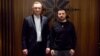 Polish President Andrzej Duda (left) and Ukrainian President Volodymyr Zelenskiy meet in Rzeszow on December 22, 2022 .