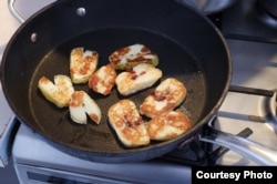 Halloumi cheese made on the Polish property.