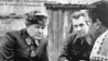 Actor Vsevolod Sanayev as Major General Ivan Panfilov (left) on set during the filming of the 1967 film Moscow Is Behind Our Backs.