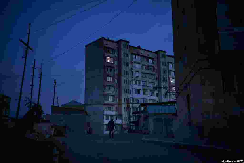 A largely empty apartment block in Stepanakert on October 20. Stepanakert was home to some 55,000 people, mostly ethnic Armenians, before a major battle broke out on September 27 between Armenian and Azerbaijani forces. Many residents have since fled to Armenia from the breakaway region, which is internationally recognized as part of Azerbaijan. 