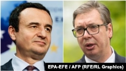 Kosovar Prime Minister Albin Kurti (left) and Serbian President Aleksandar Vucic are due to meet for talks in Brussels on February 27. (combo photo)