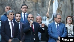 Armenia - The opposition Yelk alliance led by Aram Sarkisian (L), Edmon Marukian (C) and Nikol Pashinian holds a demonstration in Yerevan, 30Mar2017.