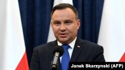 Польшанын президенти Анджей Дуда Варшавдагы маалымат жыйынында. 6-февраль, 2018-жыл.