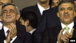 Armenian President Serzh Sarkisian and Turkish President Abdullah Gul during the two countries' World Cup football match.