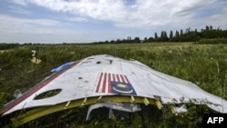 A piece of the wreckage from Malaysia Airlines flight MH17 in eastern Ukraine