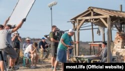 A scene during the shooting of the film Crimean Bridge: Made With Love!