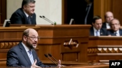 Президент Європарламенту Мартін Шульц під час виступу у Верховній Раді. Київ, 3 липня 2015 року